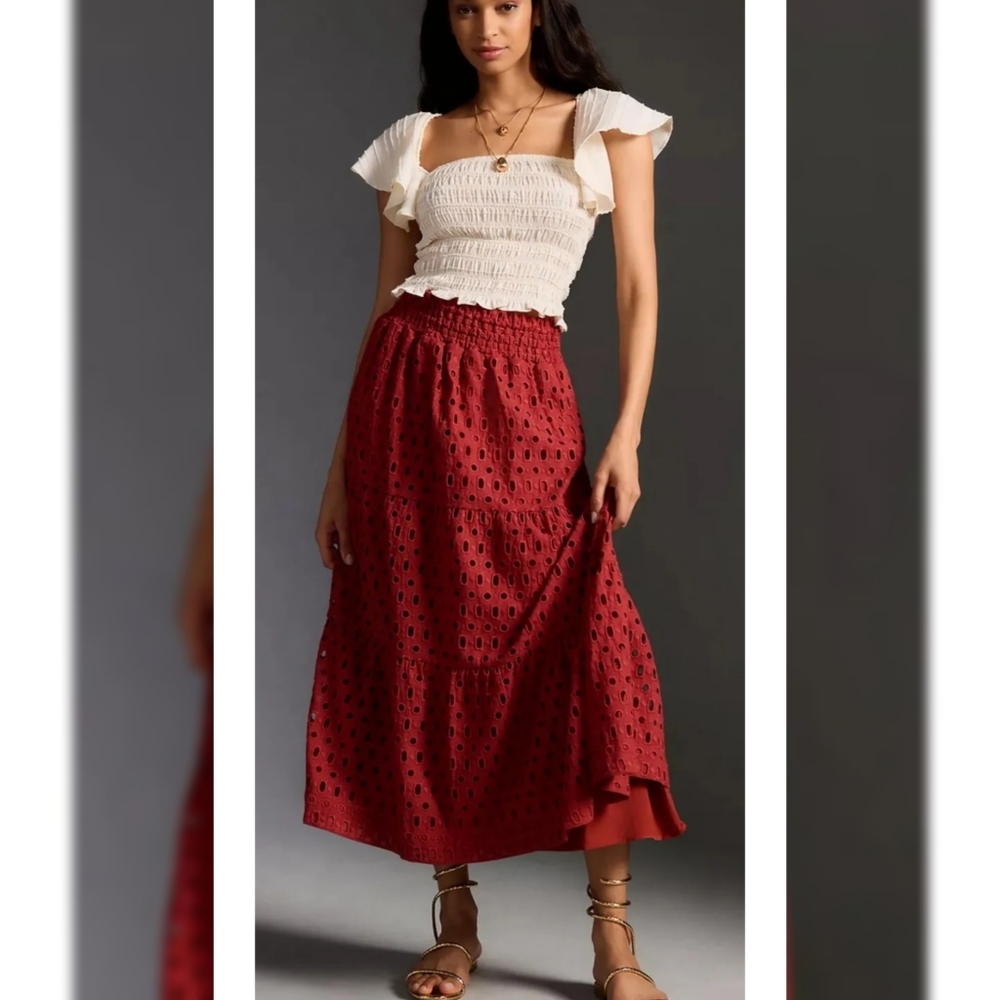 Anthropologie The Somerset Maxi Skirt Eyelet Edition Lined Size XL